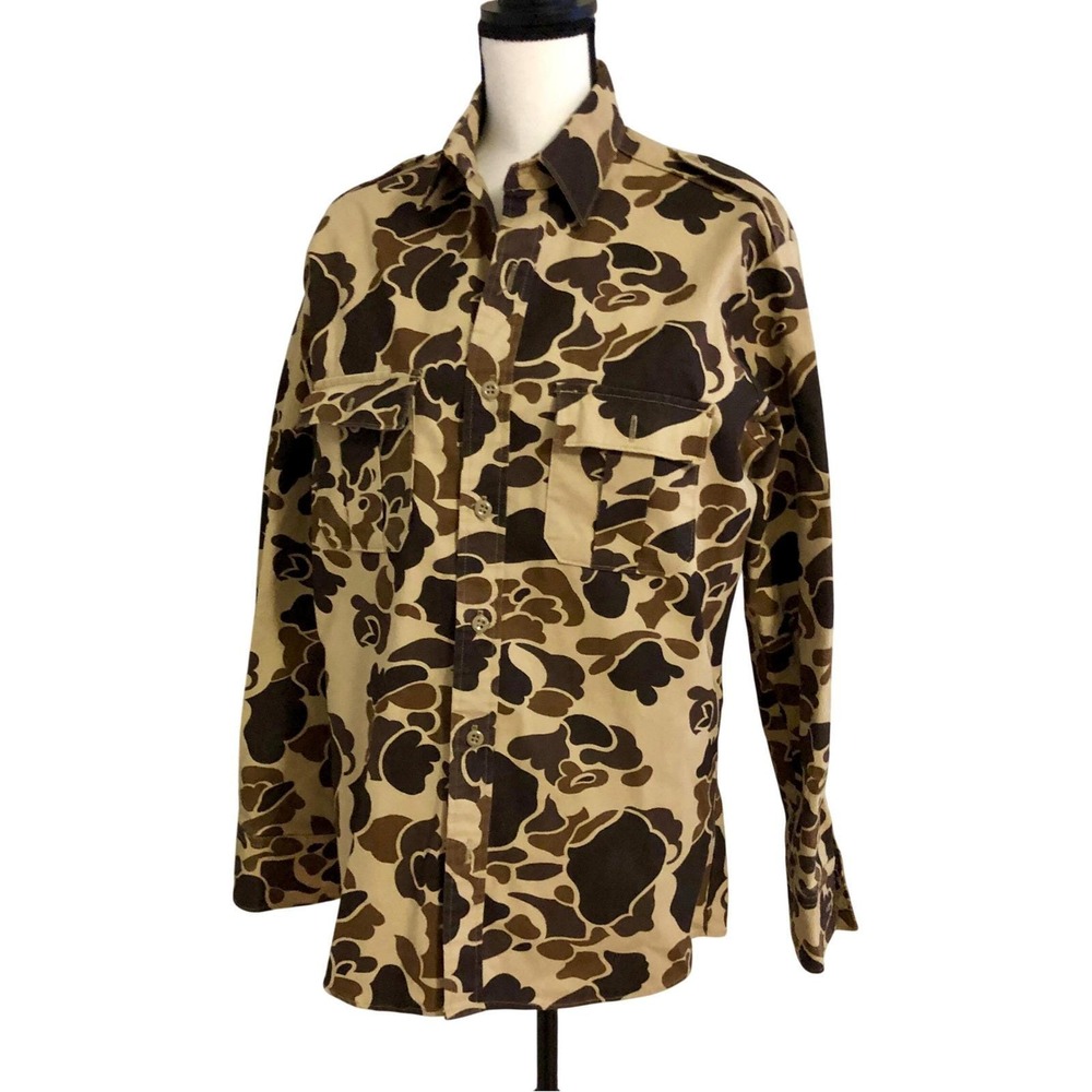 Walls Hunting Shirt Mens Medium Tall Brown Duck‎ Hunter Camo Button Up USA Made